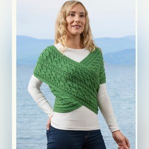 Aran Cable Crossover Wrap with Buttons